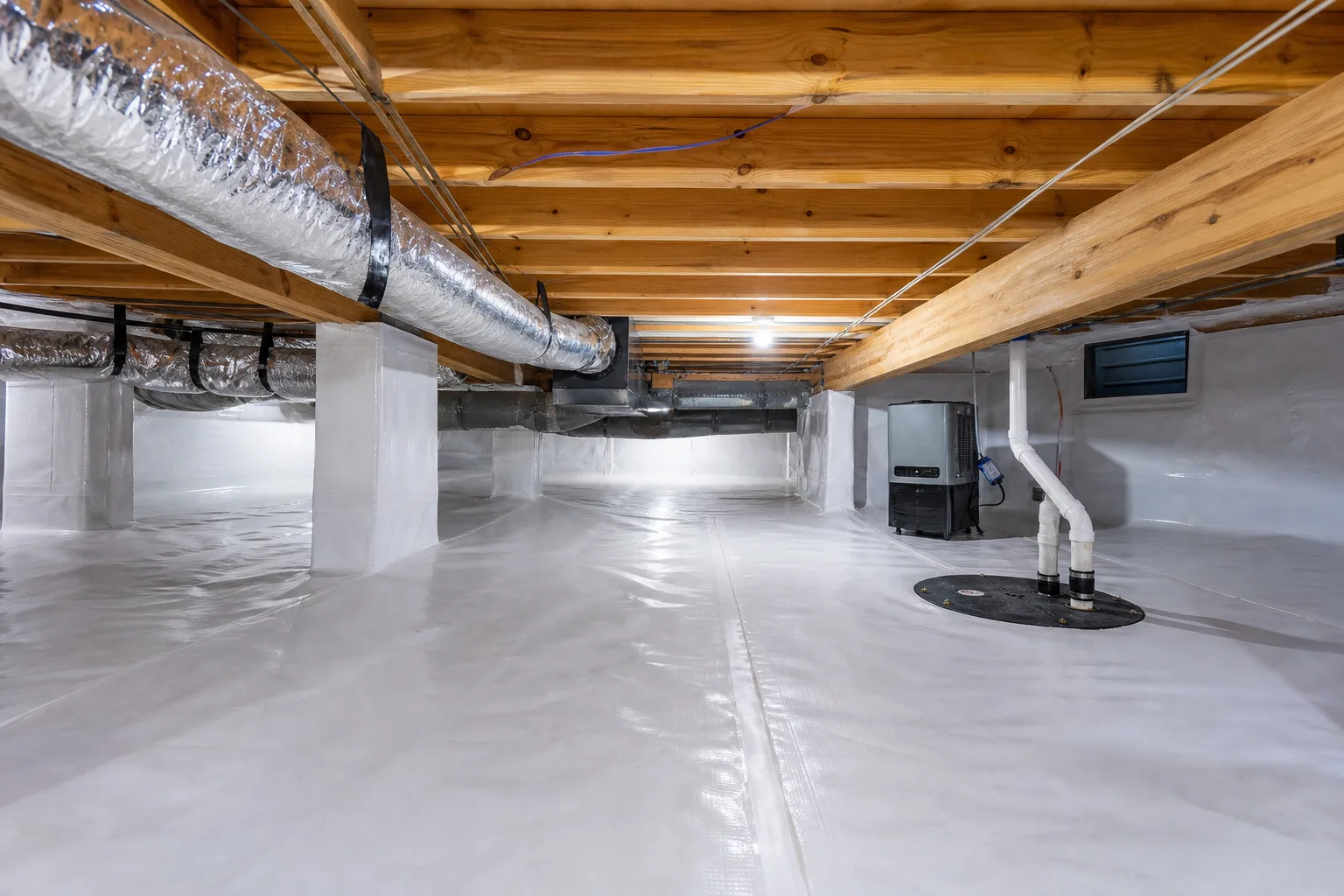 Clean encapsulated crawl space in Knoxville, TN after installation