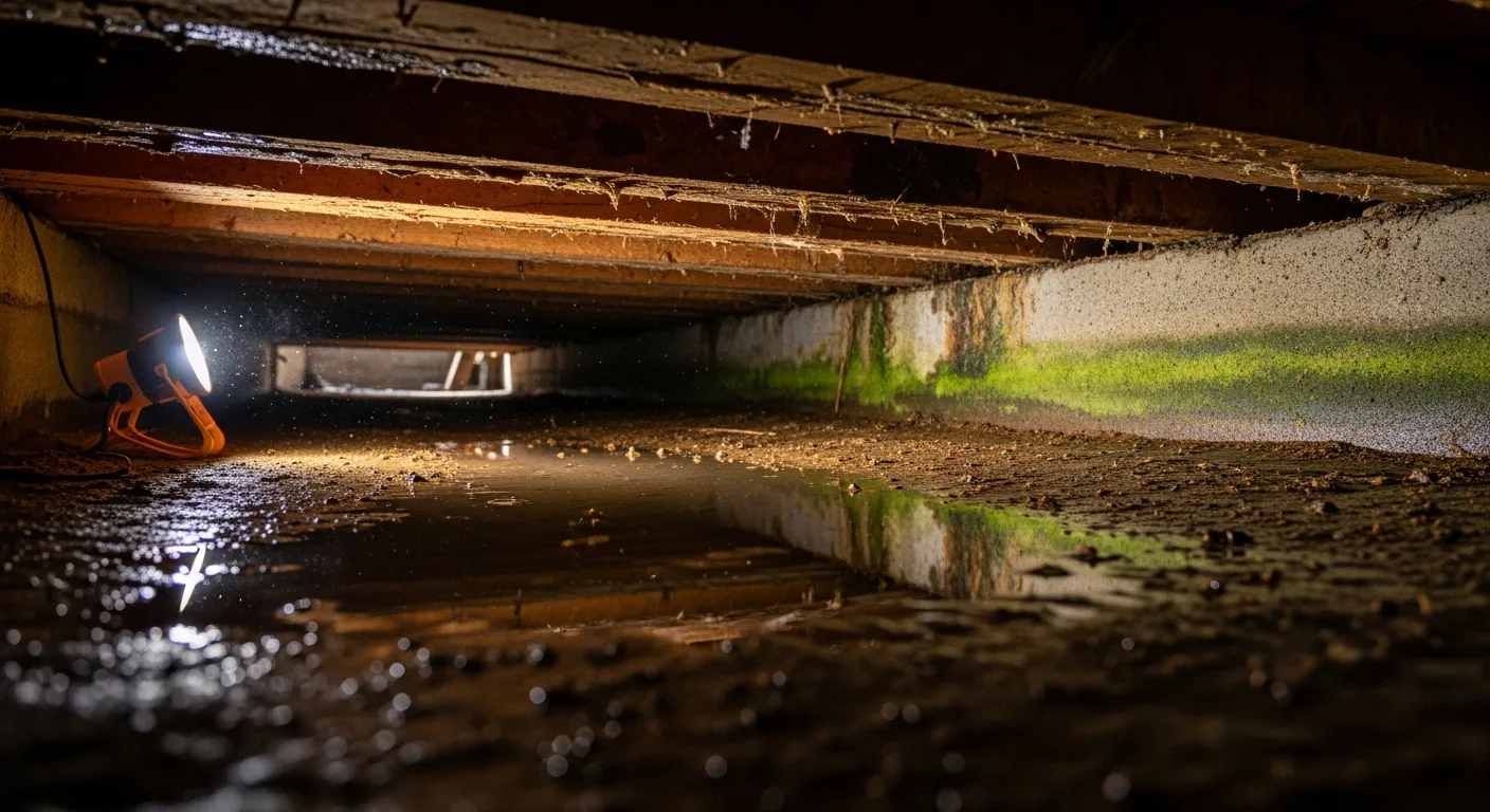 Damaged crawl space with moisture and mold in Farragut, TN before repair